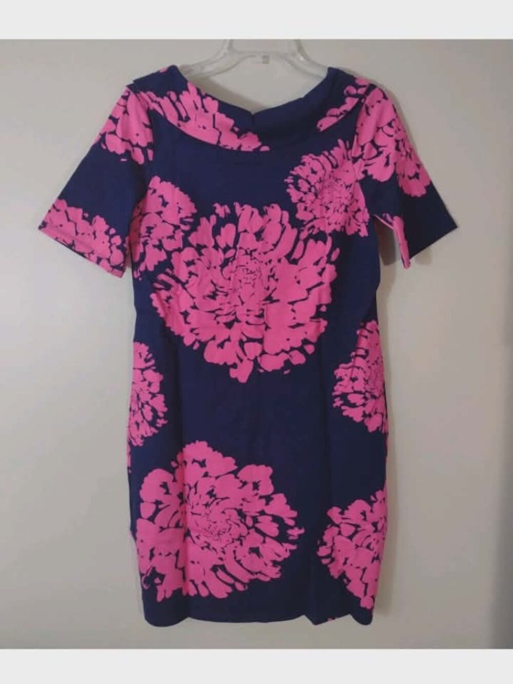 Trina Turk dress Sz 4 Olinda Blue Pink Floral 3/4 Sleeve Roll Neck Ponte Stretch - Picture 3 of 6